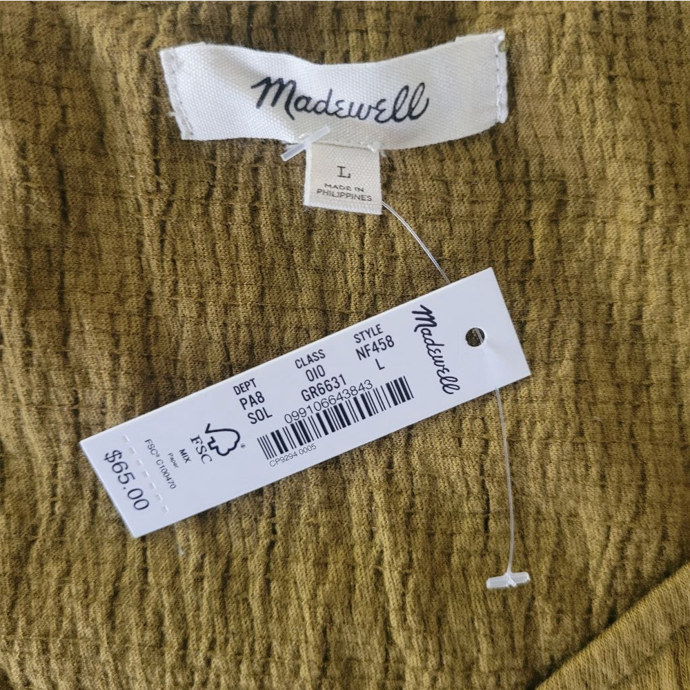 Madewell Knit Lightspun Olive Ruched-Front Crop Top Size L - Picture 6 of 9